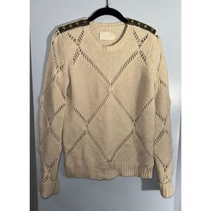 Zadig & Voltaire cream alpaca wool sweater with leather snap‎ placket size small